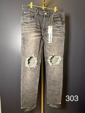 Purple Slim Distressed Gray Men's Jeans